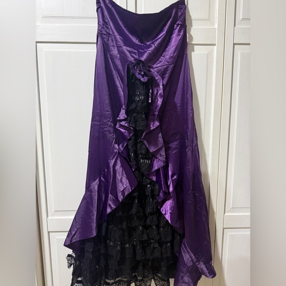 golf flower Dresses & Skirts - Purple High-Low Satin Skirt with Black Lace Ruffle